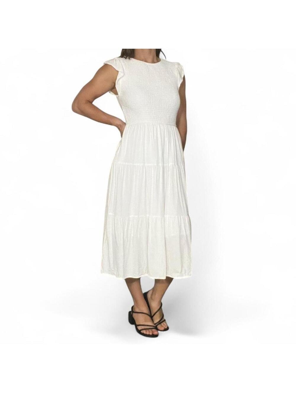 Merokeety Midi White Dres with Pockets Size Small